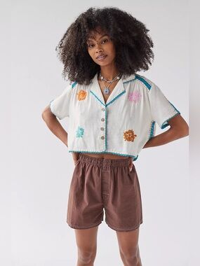 Urban Outfitters Rowan Embroidered Button-Through Shirt